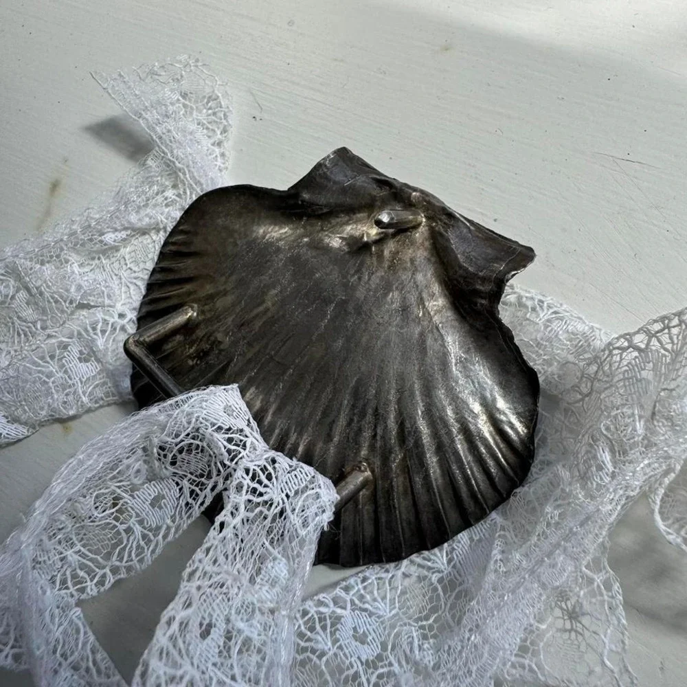 Vintage Silver Seashell Belt Buckle‎ / Pendant Large